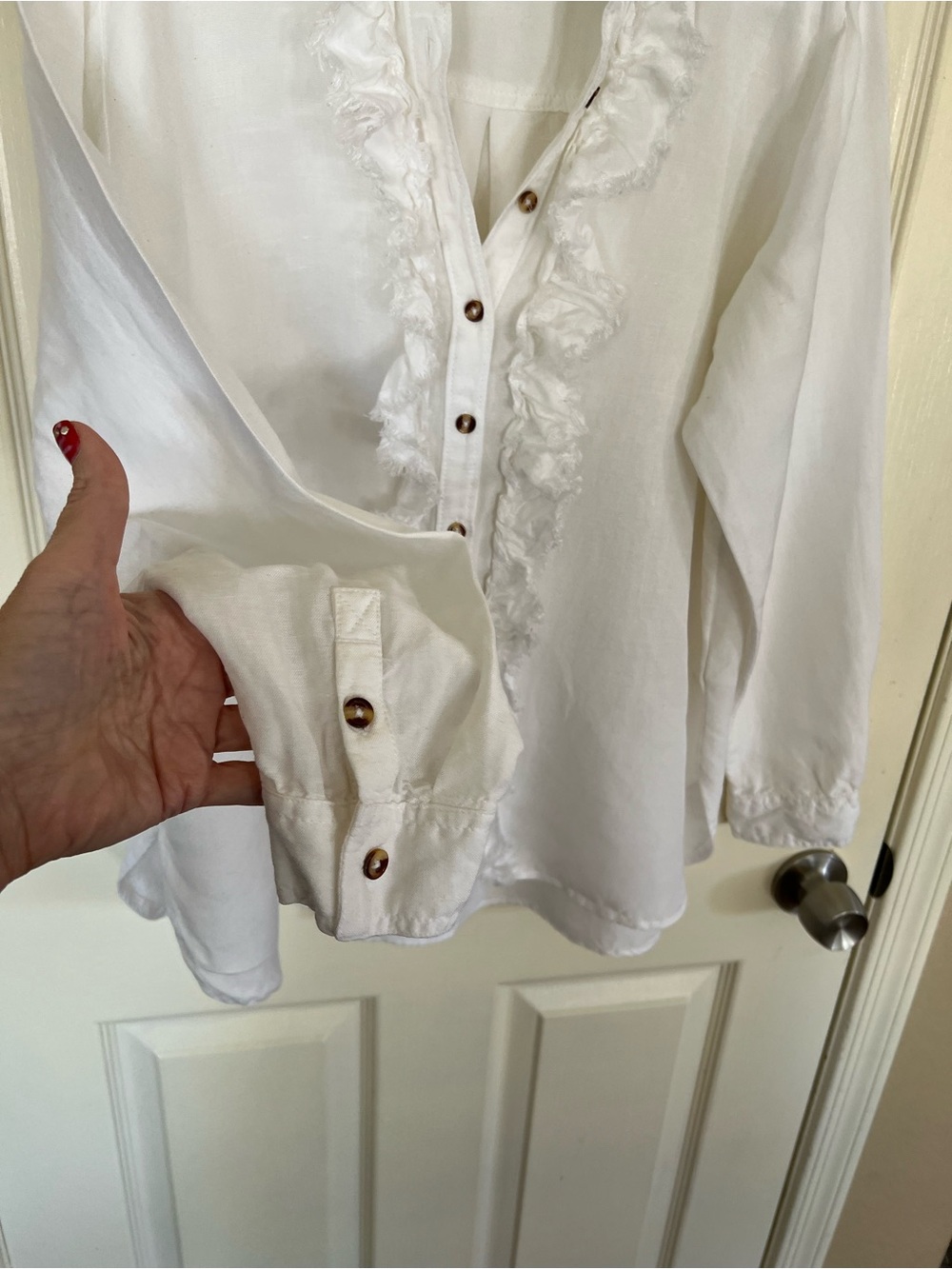 Pilcro Linen Blend White Ruffle Button Front Blouse Top Medium Boho - Picture 6 of 14